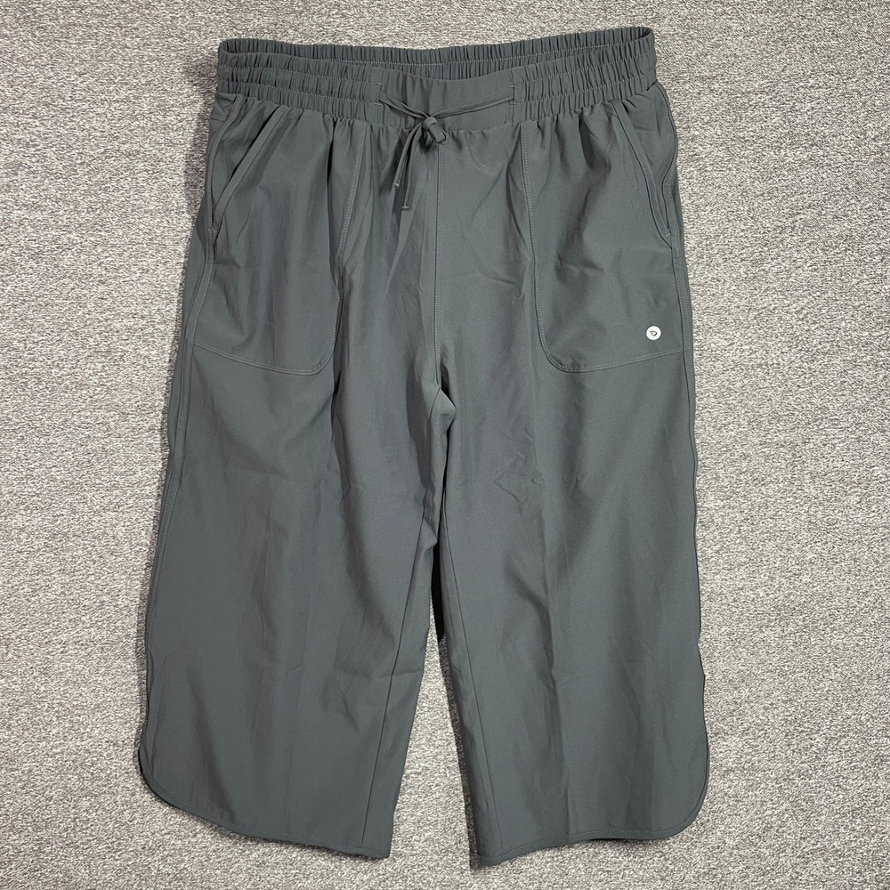 Baleaf Womens Active Capri Pants Gray Elastic Waist Hiking Yoga Pockets XL
